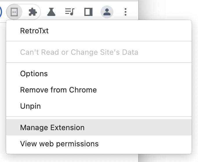 RetroTxt Managed Extension pinned