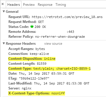Chrome network console headers result